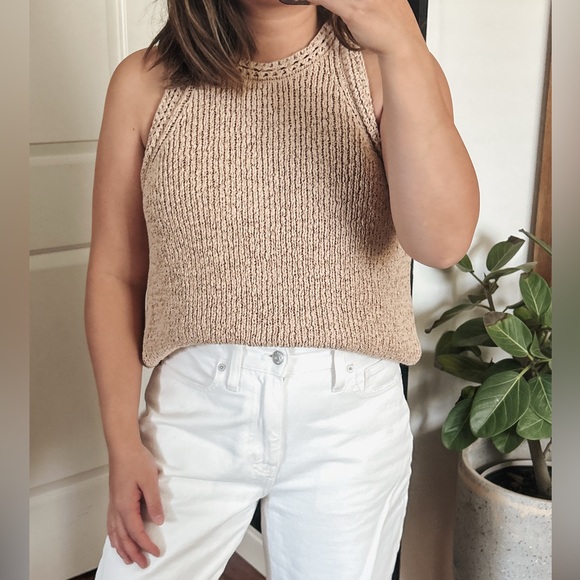 J. Crew Tops - J Crew High Neck textured Pointelle Sweater Tank. L